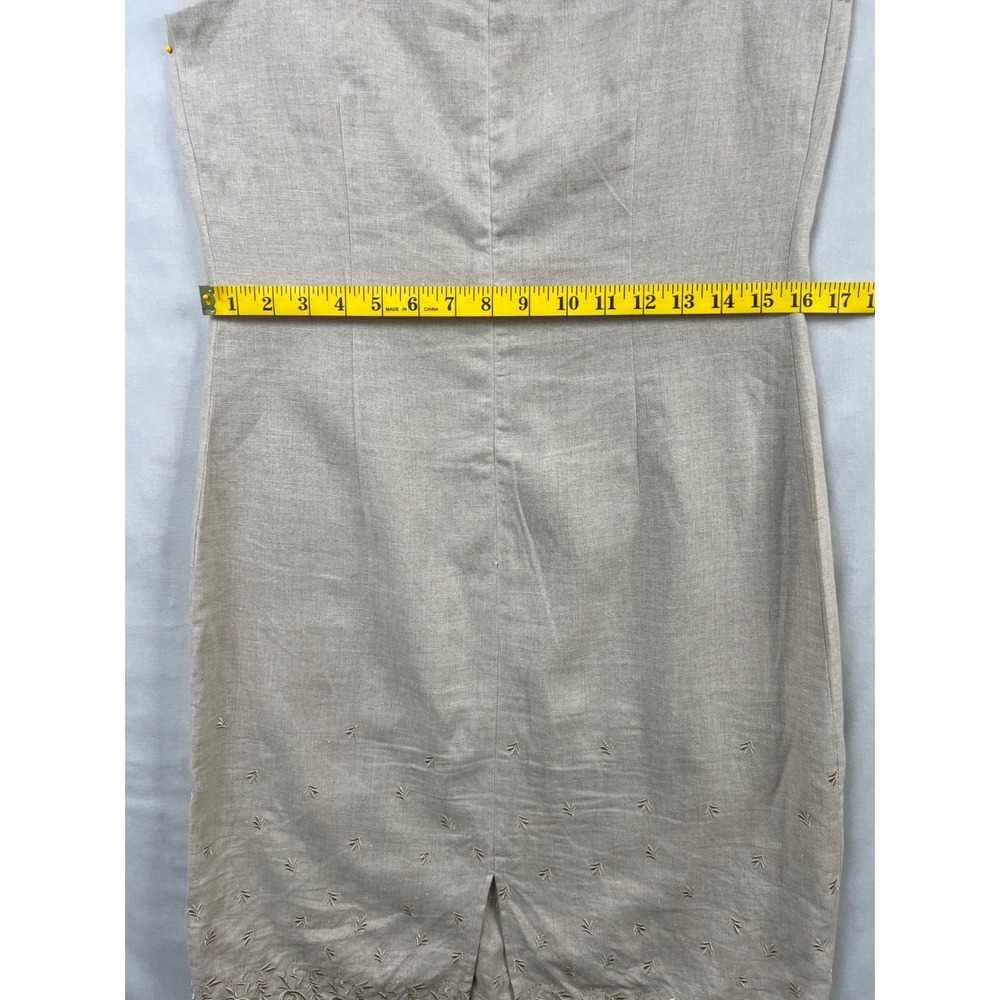 Eddie Bauer Dress Womens 4 Beige 100% Linen Embroidered Scalloped Hem Sheath - Picture 8 of 11